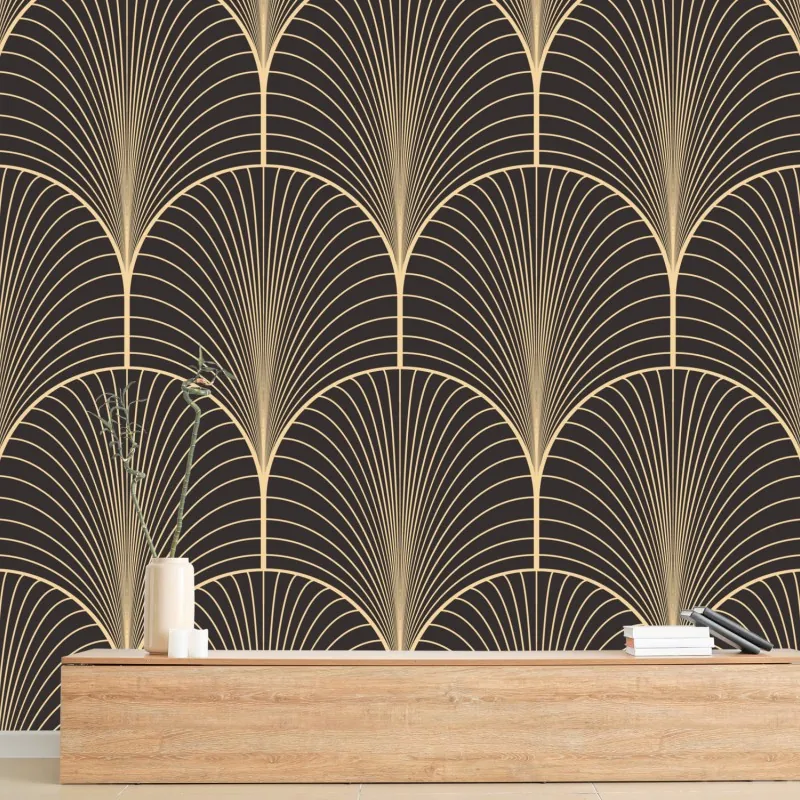 Wall mural art deco gold fan pattern