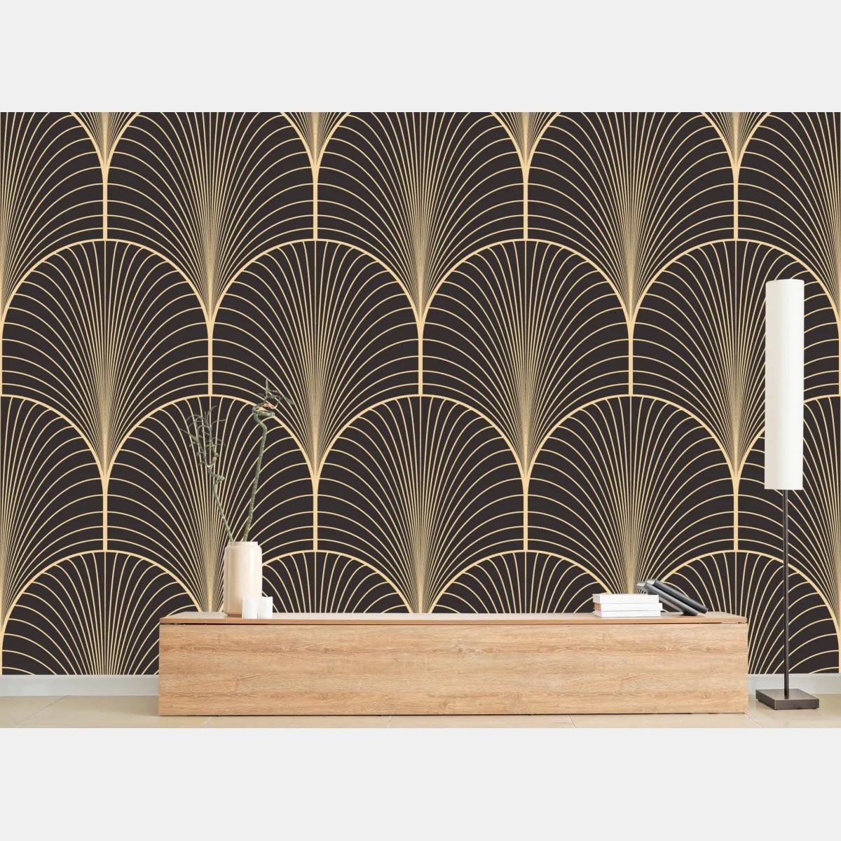 Fototapeta art deco złoty wzór wachlarza – Wallissimo® Fototapeta art deco złoty wzór wachlarza – Wallissimo®