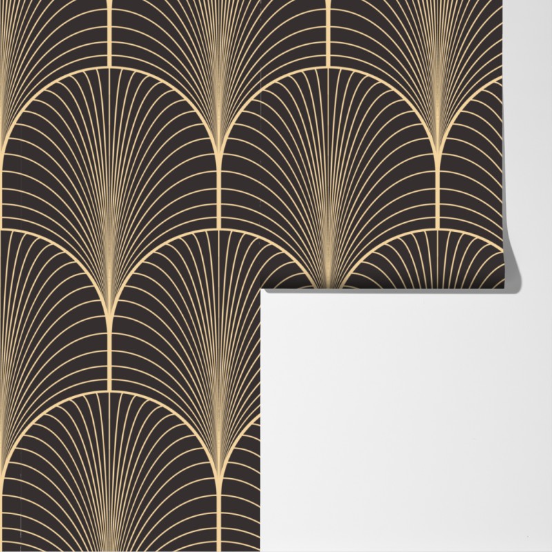 Fototapeta art deco złoty wzór wachlarza – Wallissimo® Fototapeta art deco złoty wzór wachlarza – Wallissimo®