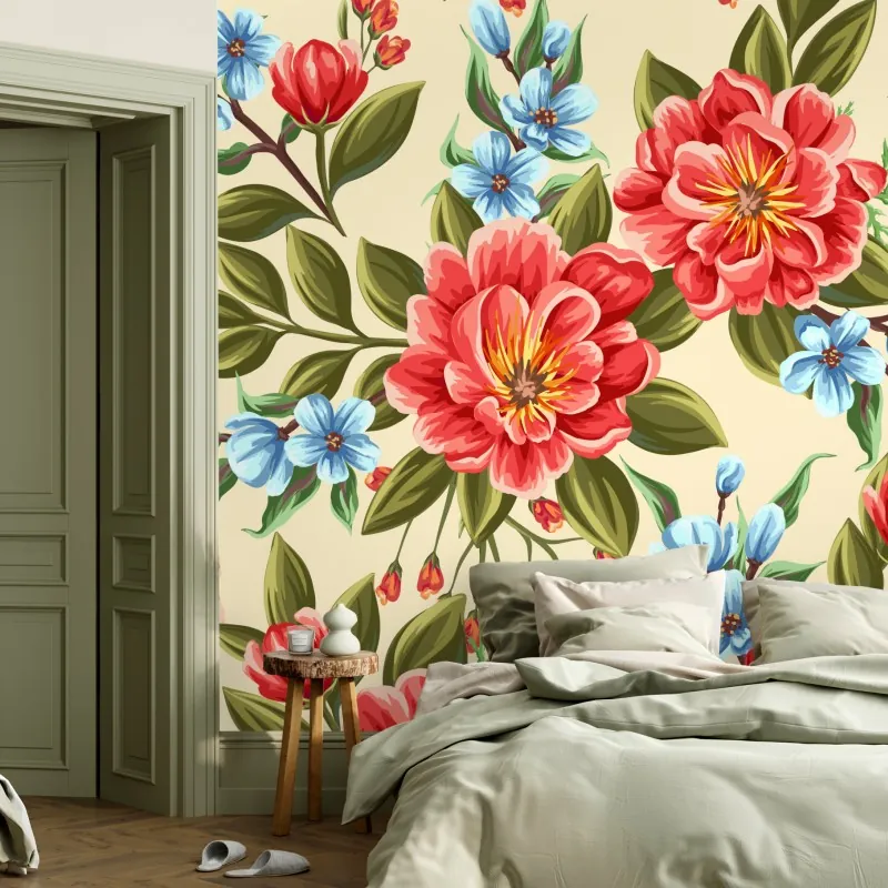 Wall mural vibrant watercolor floral pattern