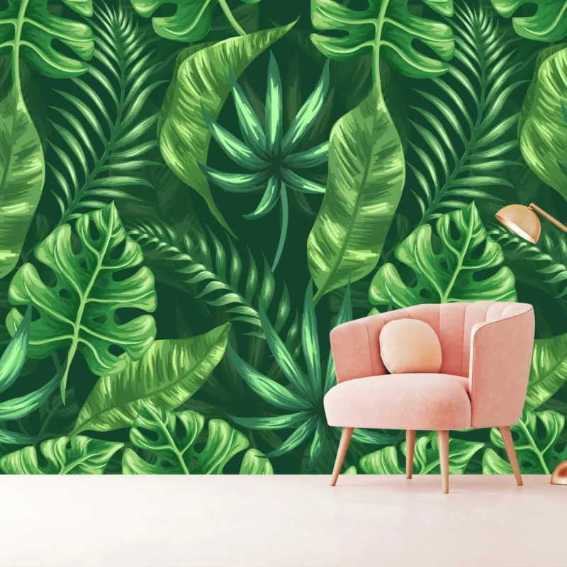 Fototapeta tropikalny wzór z liśćmi monstery – Wallissimo® Fototapeta tropikalny wzór z liśćmi monstery – Wallissimo®