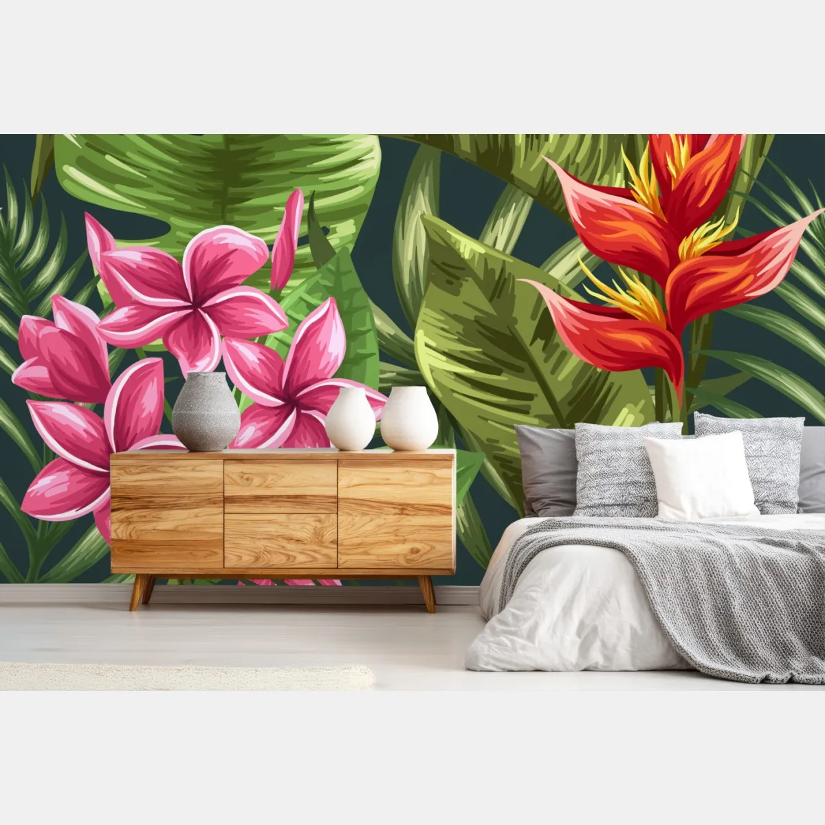 Fototapeta tropikalny wzór hibiskusa i plumerii – Wallissimo® Fototapeta tropikalny wzór hibiskusa i plumerii – Wallissimo®