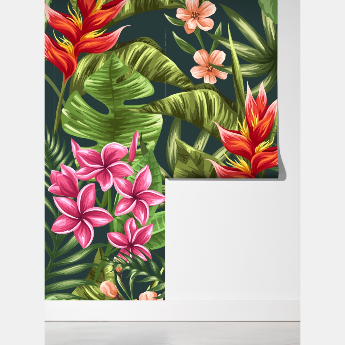 Fototapeta tropikalny wzór hibiskusa i plumerii – Wallissimo® Fototapeta tropikalny wzór hibiskusa i plumerii – Wallissimo®