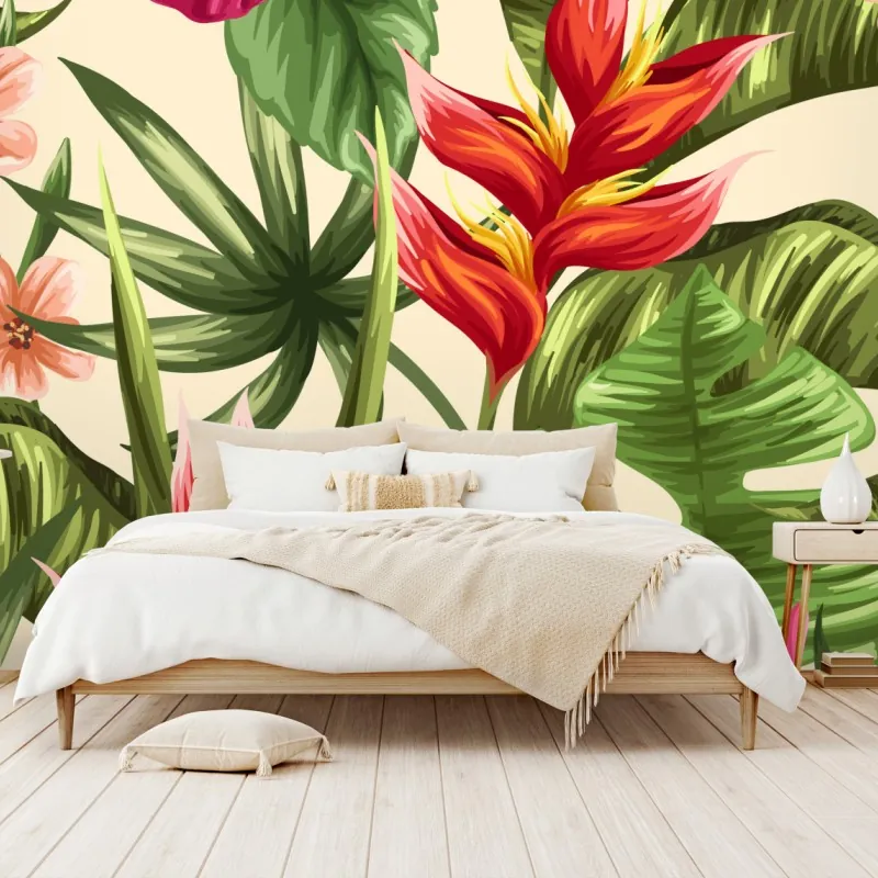 Fototapeta tropikalny wzór kwiatowy z hibiskusem i plumerią – Wallissimo® Fototapeta tropikalny wzór kwiatowy z hibiskusem i plumerią – Wallissimo®