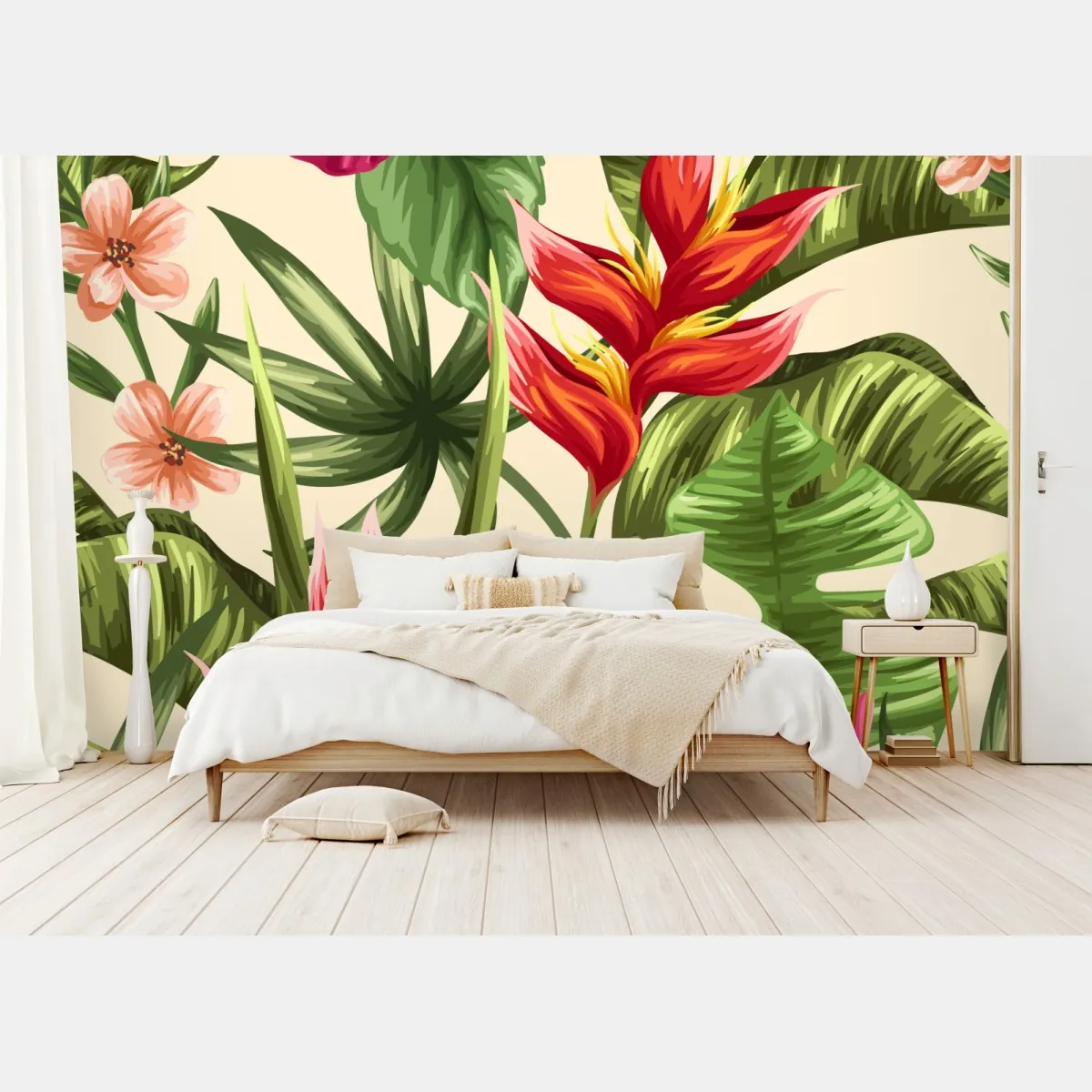 Fototapeta tropikalny wzór kwiatowy z hibiskusem i plumerią – Wallissimo® Fototapeta tropikalny wzór kwiatowy z hibiskusem i plumerią – Wallissimo®