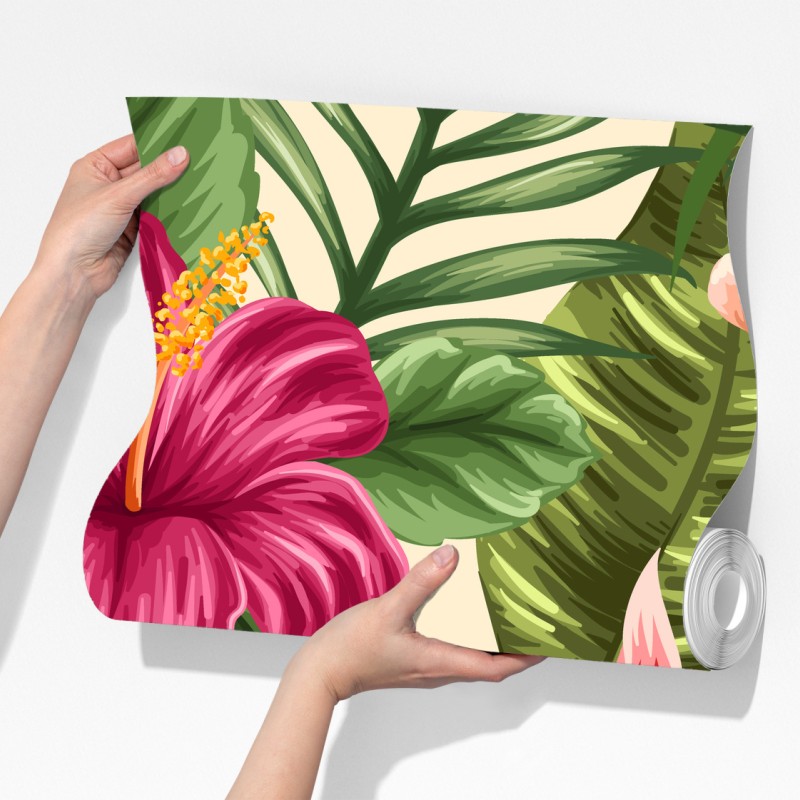 Fototapeta tropikalny wzór kwiatowy z hibiskusem i plumerią – Wallissimo® Fototapeta tropikalny wzór kwiatowy z hibiskusem i plumerią – Wallissimo®