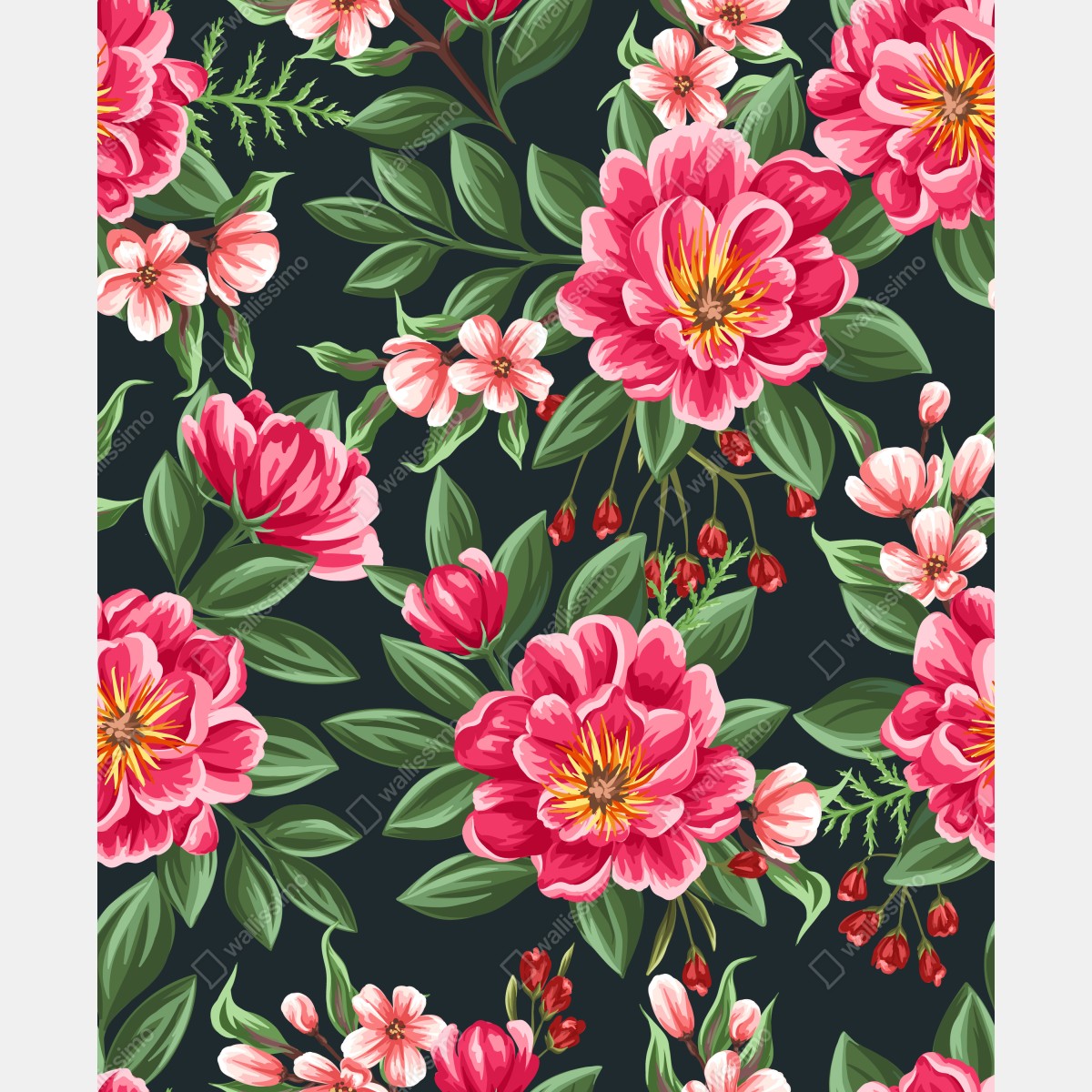 Fototapeta różowy wzór kwiatowy w stylu akwareli na ciemnym tle – Wallissimo® Fototapeta różowy wzór kwiatowy w stylu akwareli na ciemnym tle – Wallissimo®