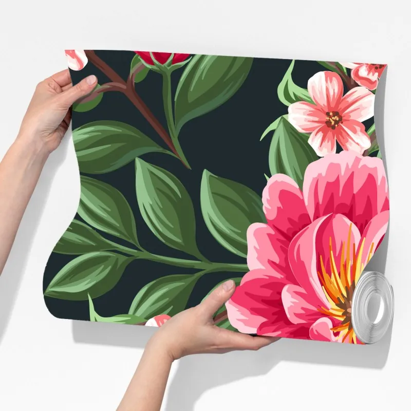 Fototapeta różowy wzór kwiatowy w stylu akwareli na ciemnym tle – Wallissimo® Fototapeta różowy wzór kwiatowy w stylu akwareli na ciemnym tle – Wallissimo®