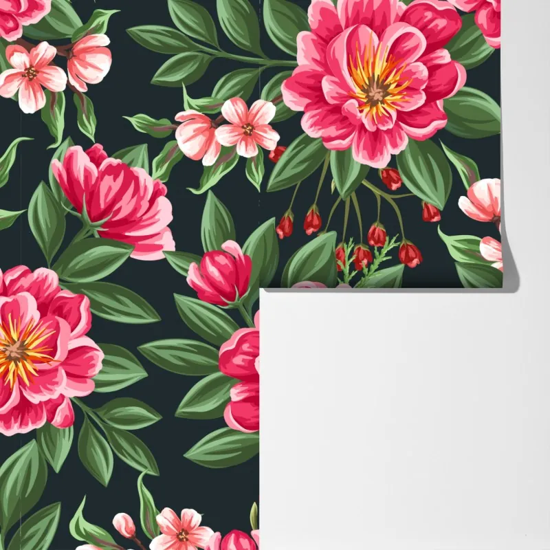 Fototapeta różowy wzór kwiatowy w stylu akwareli na ciemnym tle – Wallissimo® Fototapeta różowy wzór kwiatowy w stylu akwareli na ciemnym tle – Wallissimo®