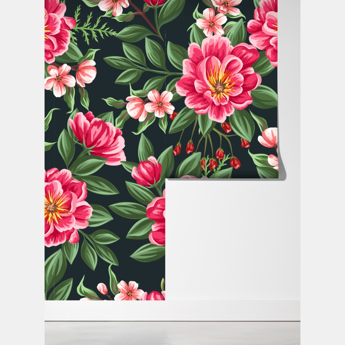 Fototapeta różowy wzór kwiatowy w stylu akwareli na ciemnym tle – Wallissimo® Fototapeta różowy wzór kwiatowy w stylu akwareli na ciemnym tle – Wallissimo®