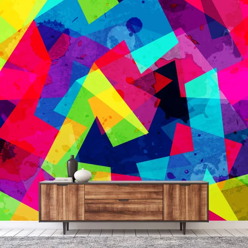Wall mural vibrant geometric watercolor collage