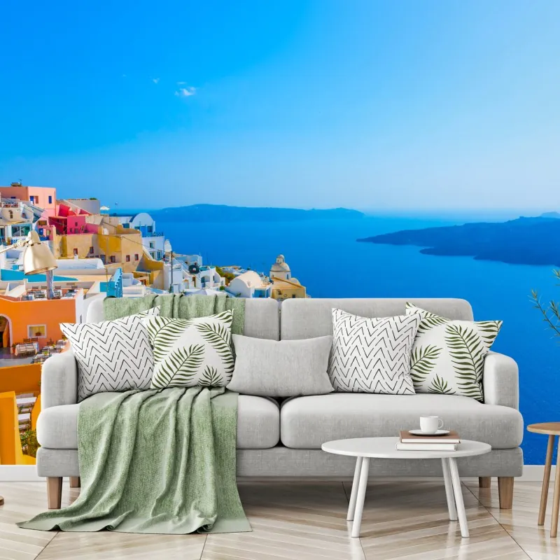 Wall mural sunny view of Santorini caldera