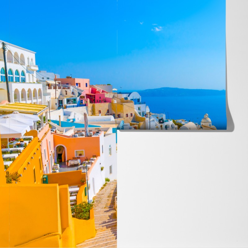 Fototapeta słoneczny widok na kalderę Santorini – Wallissimo® Fototapeta słoneczny widok na kalderę Santorini – Wallissimo®