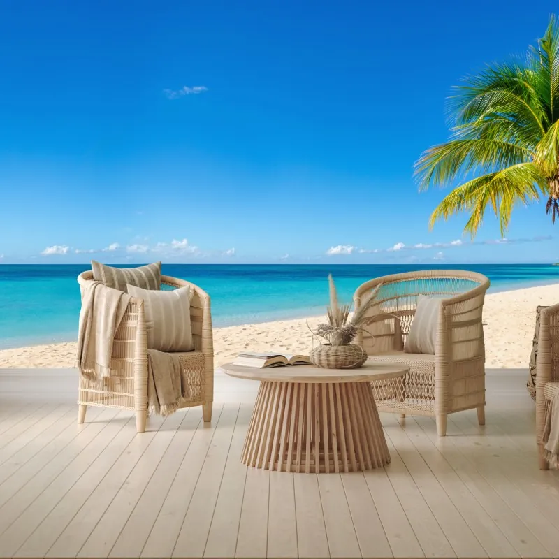 Fototapeta tropikalna plaża z turkusową wodą i palmą – Wallissimo® Fototapeta tropikalna plaża z turkusową wodą i palmą – Wallissimo®