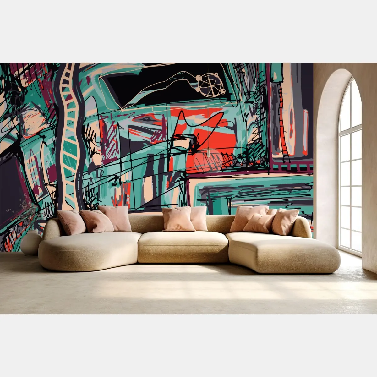 Fototapeta turkusowo-koralowa abstrakcyjna kompozycja – Wallissimo® Fototapeta turkusowo-koralowa abstrakcyjna kompozycja – Wallissimo®