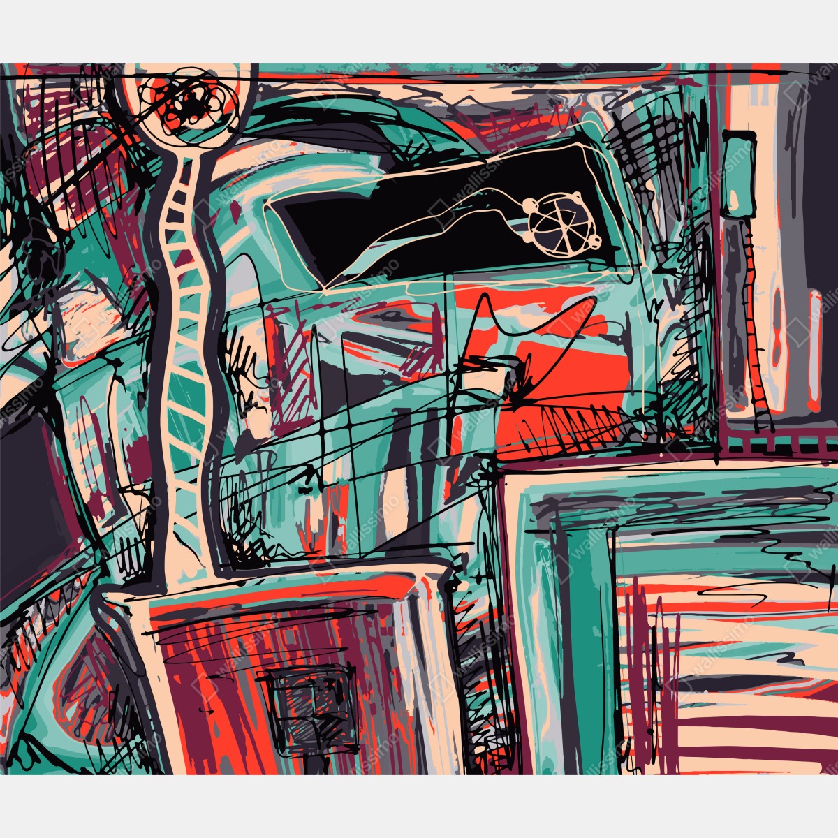 Fototapeta turkusowo-koralowa abstrakcyjna kompozycja – Wallissimo® Fototapeta turkusowo-koralowa abstrakcyjna kompozycja – Wallissimo®