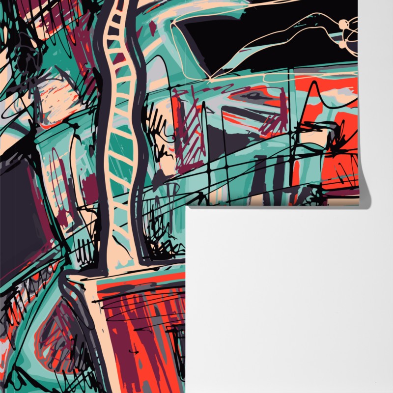 Fototapeta turkusowo-koralowa abstrakcyjna kompozycja – Wallissimo® Fototapeta turkusowo-koralowa abstrakcyjna kompozycja – Wallissimo®