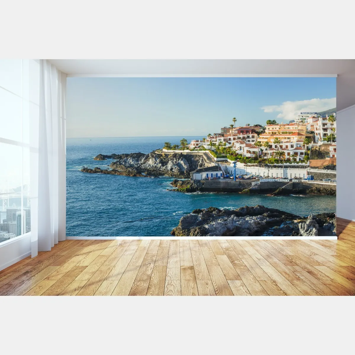 Fototapeta słoneczna panorama nadmorskiego miasteczka – Wallissimo® Fototapeta słoneczna panorama nadmorskiego miasteczka – Wallissimo®