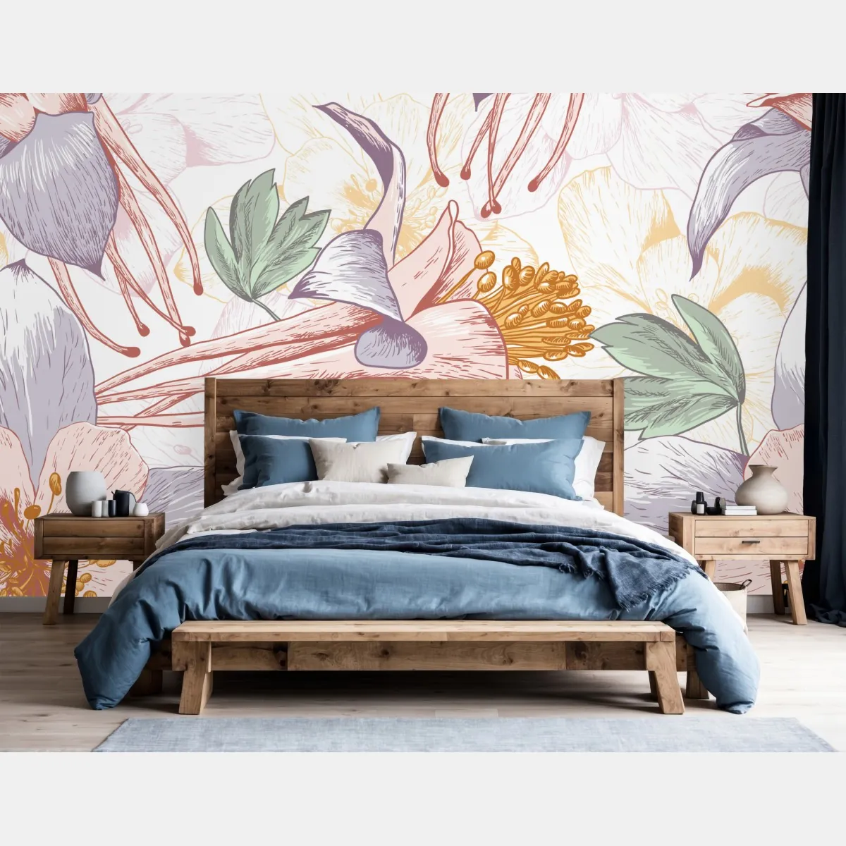 Fototapeta delikatne pastelowe kwiaty w stylu botanicznym – Wallissimo® Fototapeta delikatne pastelowe kwiaty w stylu botanicznym – Wallissimo®