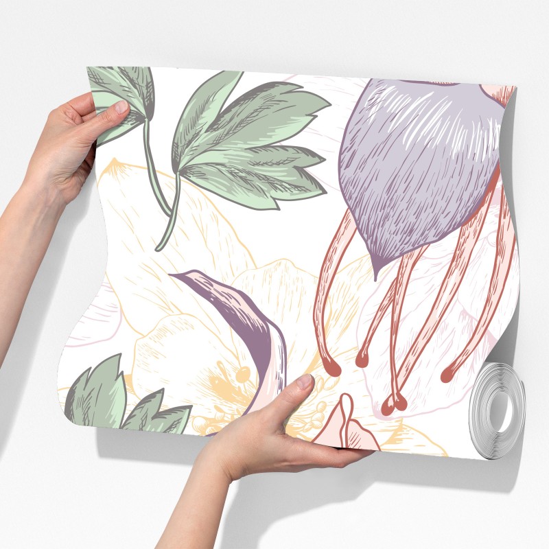 Fototapeta delikatne pastelowe kwiaty w stylu botanicznym – Wallissimo® Fototapeta delikatne pastelowe kwiaty w stylu botanicznym – Wallissimo®