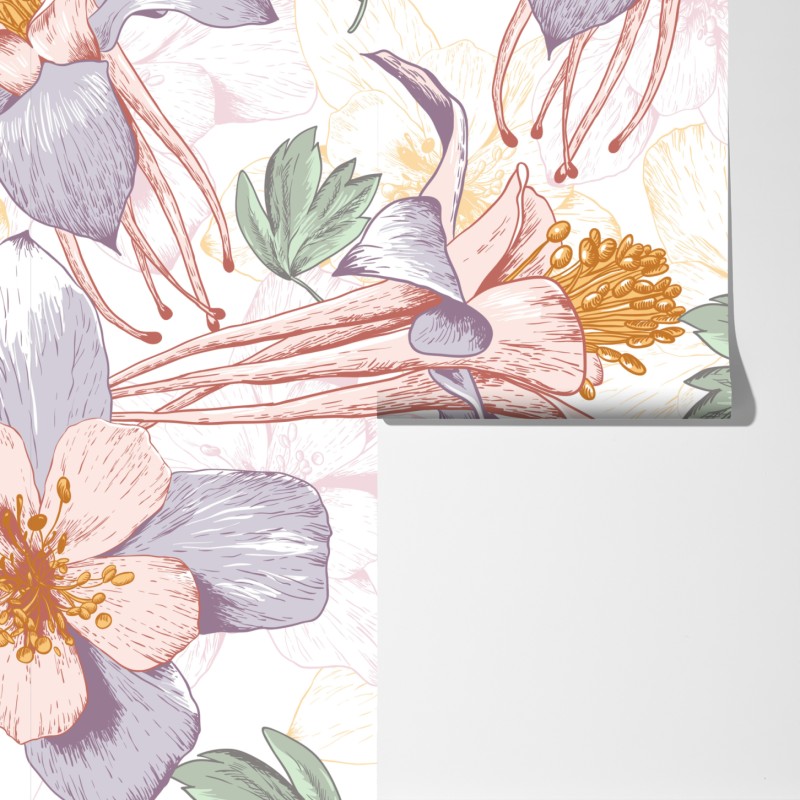 Fototapeta delikatne pastelowe kwiaty w stylu botanicznym – Wallissimo® Fototapeta delikatne pastelowe kwiaty w stylu botanicznym – Wallissimo®