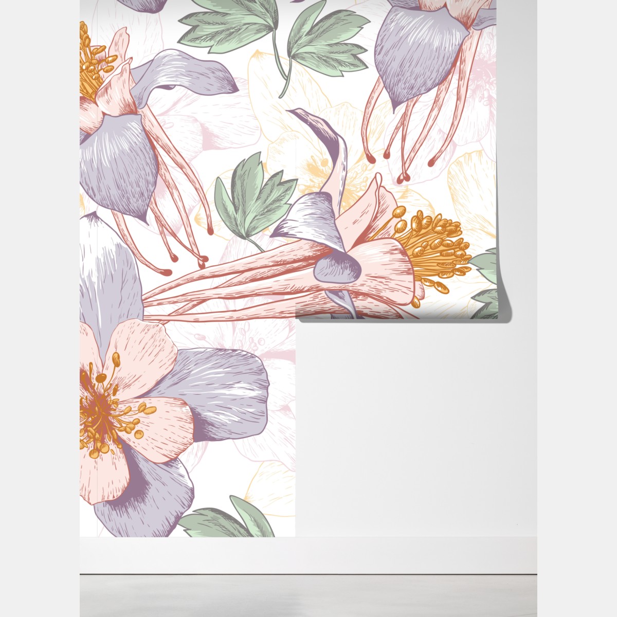 Fototapeta delikatne pastelowe kwiaty w stylu botanicznym – Wallissimo® Fototapeta delikatne pastelowe kwiaty w stylu botanicznym – Wallissimo®