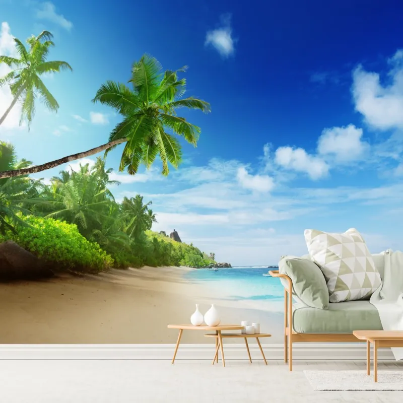 Wall mural sunset on Mahe beach, Seychelles