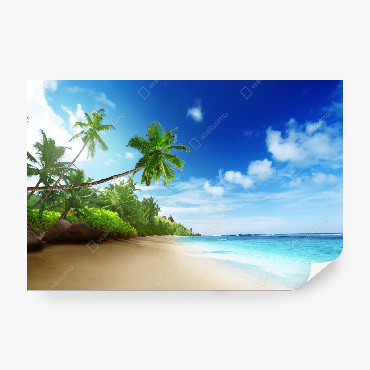 Fototapeta zachód słońca na plaży Mahe, Seszele – Wallissimo® Fototapeta zachód słońca na plaży Mahe, Seszele – Wallissimo®