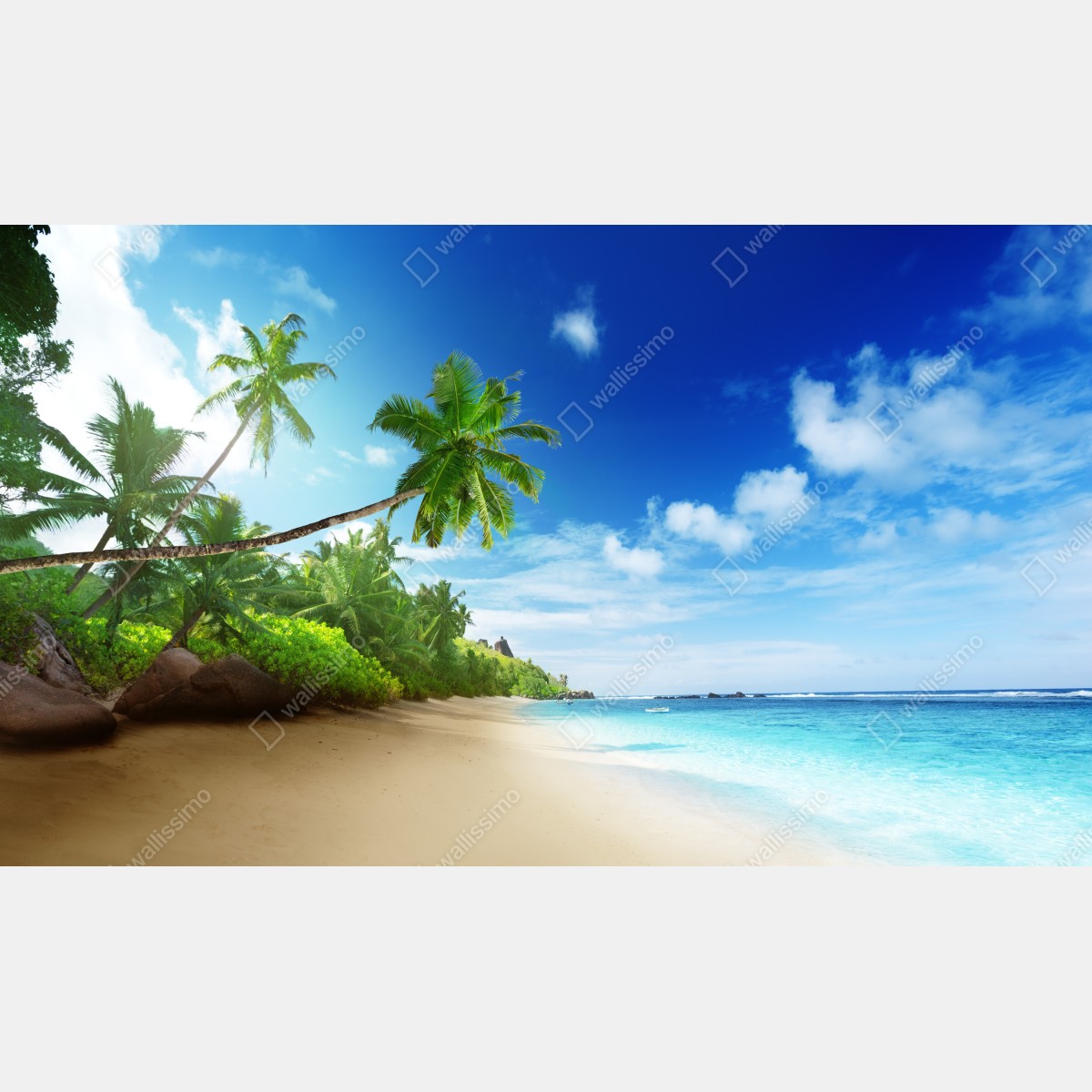 Fototapeta zachód słońca na plaży Mahe, Seszele – Wallissimo® Fototapeta zachód słońca na plaży Mahe, Seszele – Wallissimo®