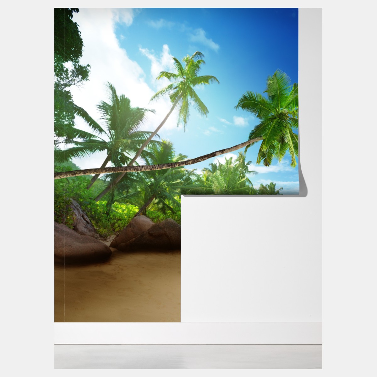 Fototapeta zachód słońca na plaży Mahe, Seszele – Wallissimo® Fototapeta zachód słońca na plaży Mahe, Seszele – Wallissimo®