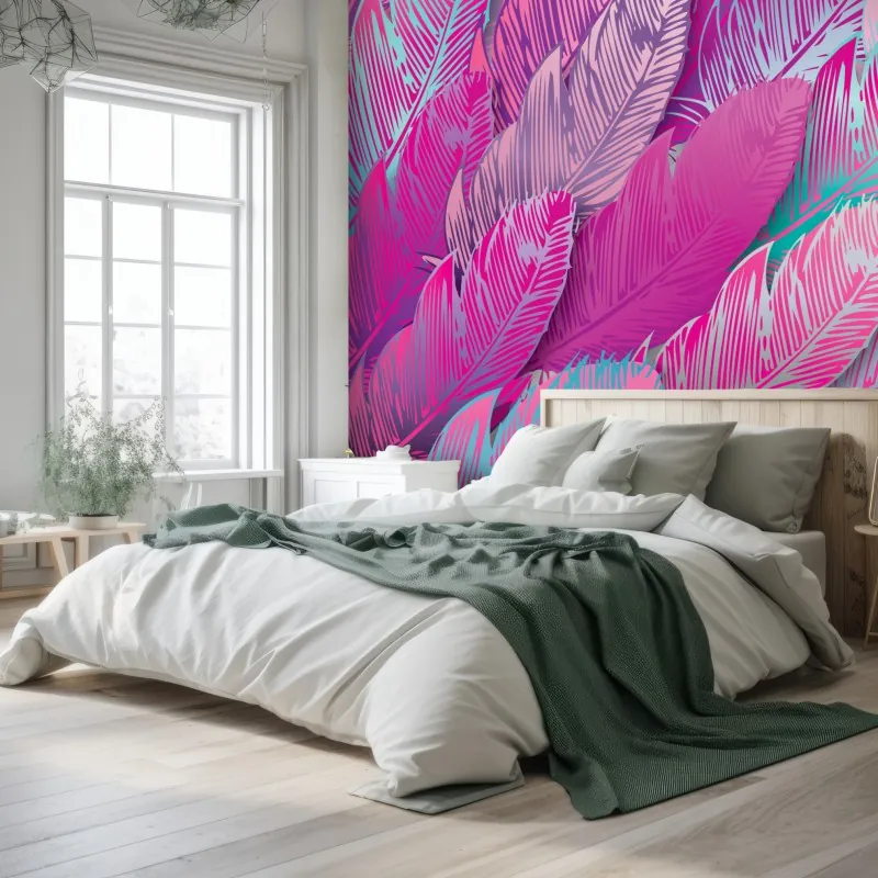 Wall mural iridescent pink feather pattern
