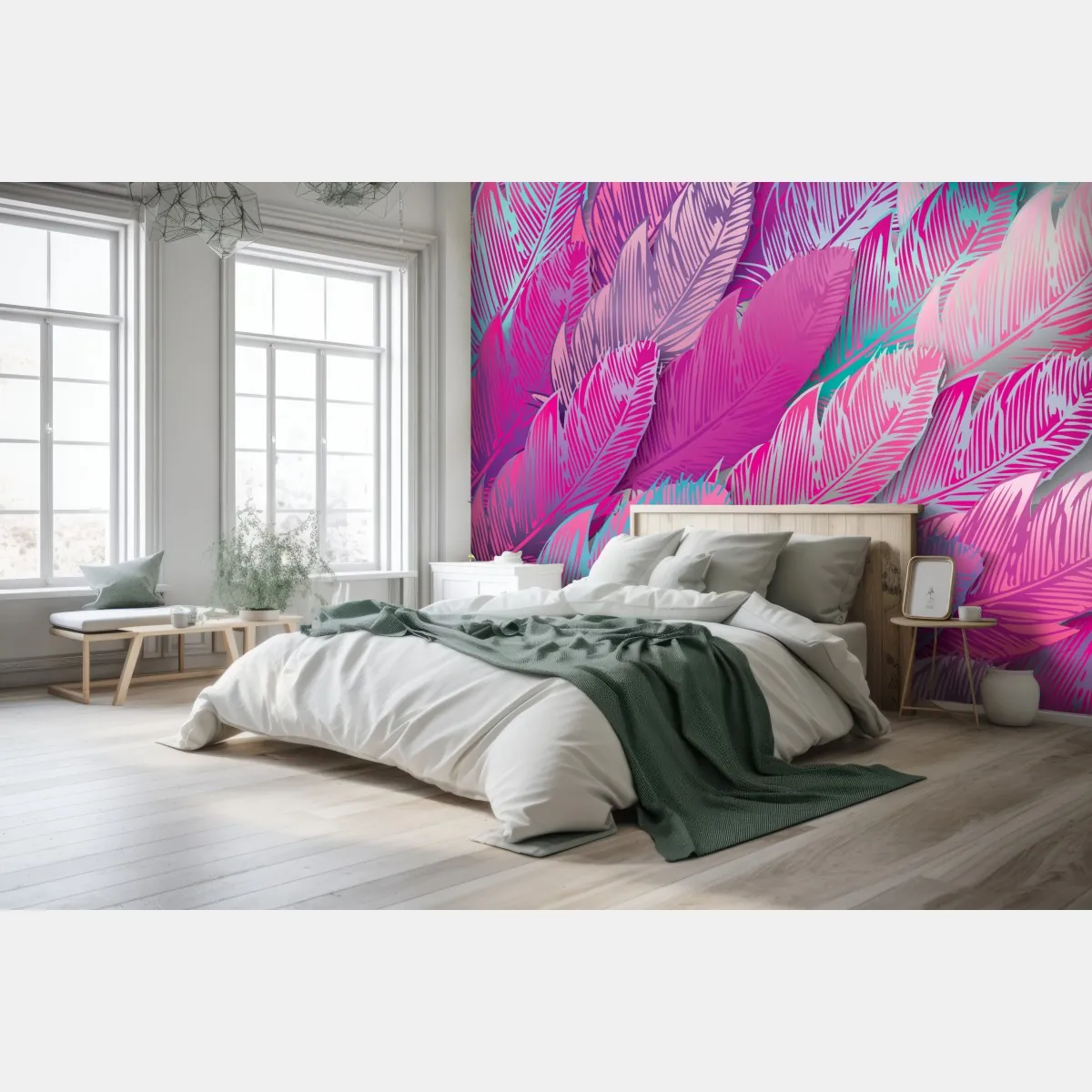 Fototapeta iryzujący różowy wzór piór – Wallissimo® Fototapeta iryzujący różowy wzór piór – Wallissimo®