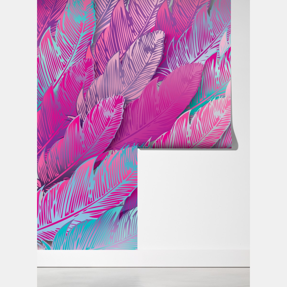 Fototapeta iryzujący różowy wzór piór – Wallissimo® Fototapeta iryzujący różowy wzór piór – Wallissimo®