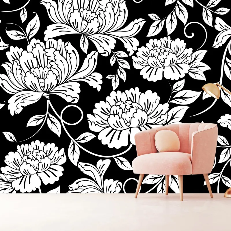 Wall mural monochrome floral pattern print