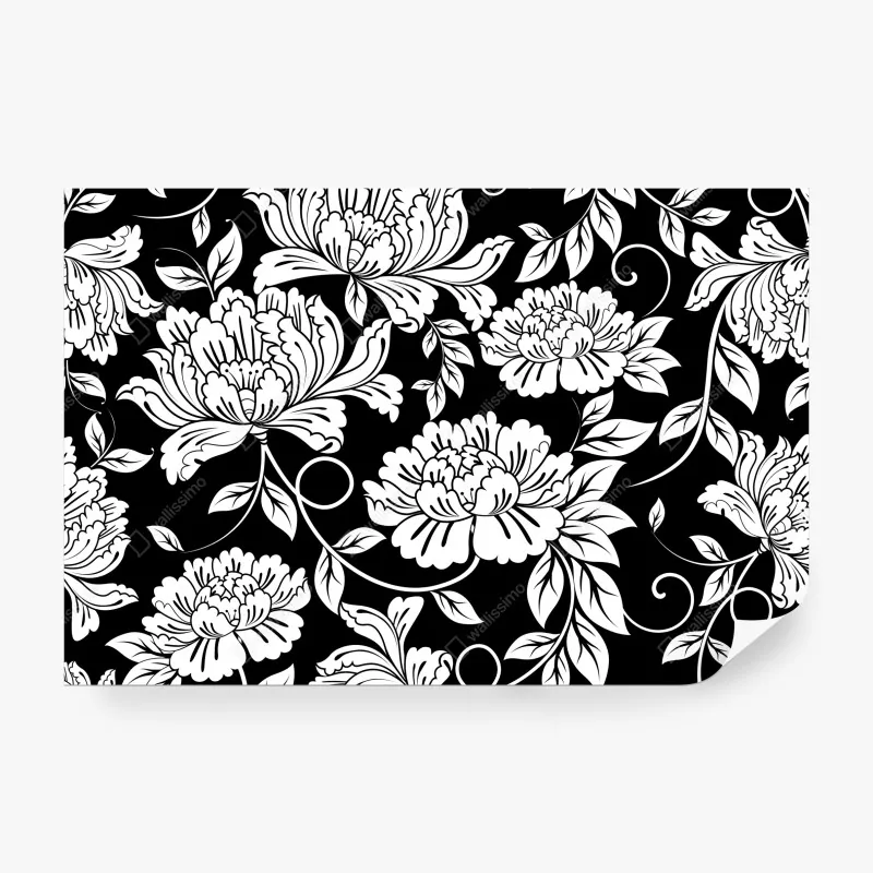 Wall mural monochrome floral pattern print
