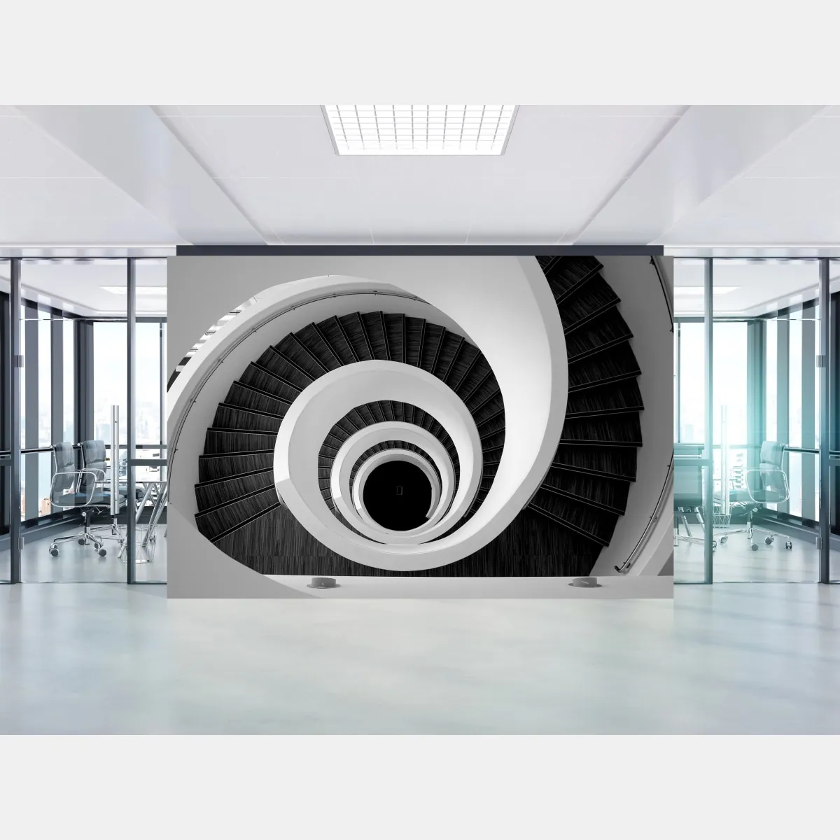 Fototapeta spiralne schody w monochromie – Wallissimo® Fototapeta spiralne schody w monochromie – Wallissimo®