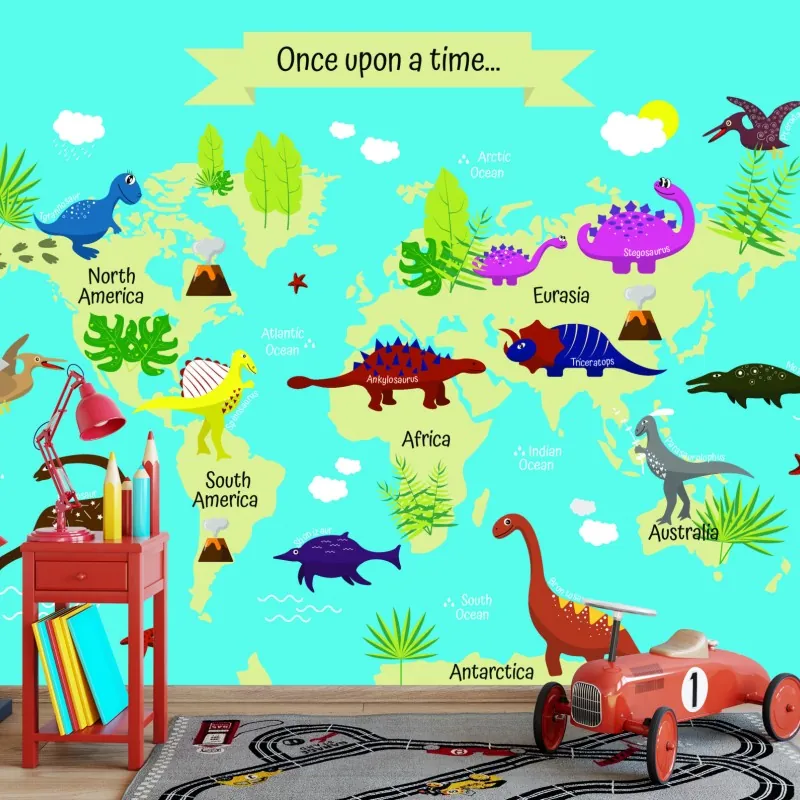 Wall mural once upon a time dinosaur world map