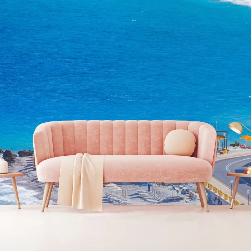 Wall mural Rhodes beach with colorful umbrellas