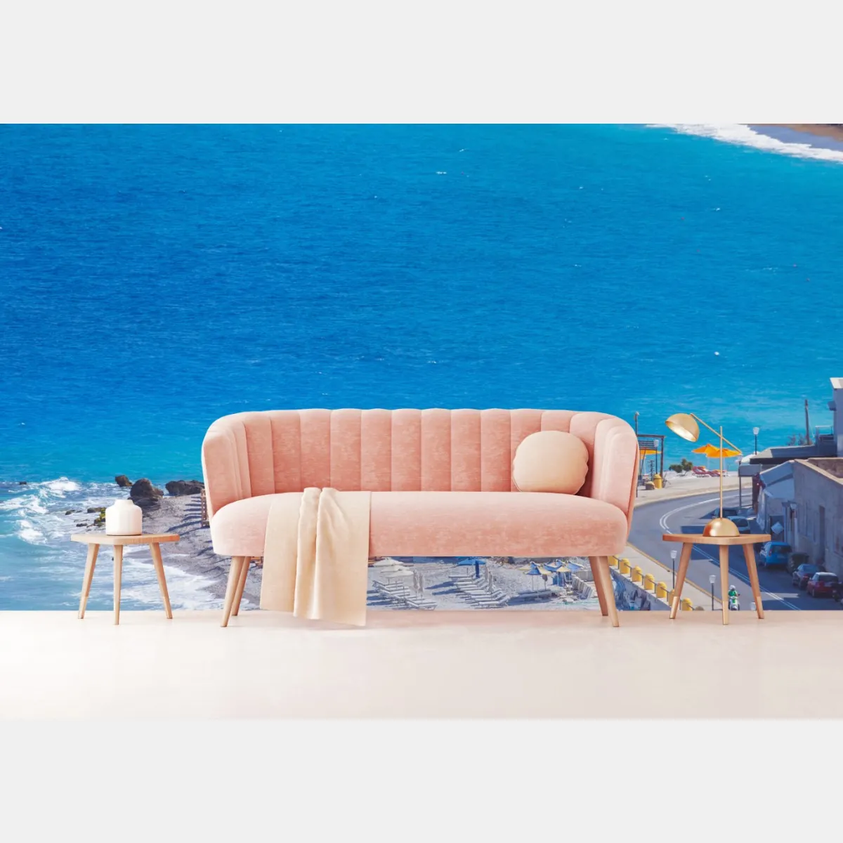 Fototapeta Rodos plaża z kolorowymi parasolami – Wallissimo® Fototapeta Rodos plaża z kolorowymi parasolami – Wallissimo®