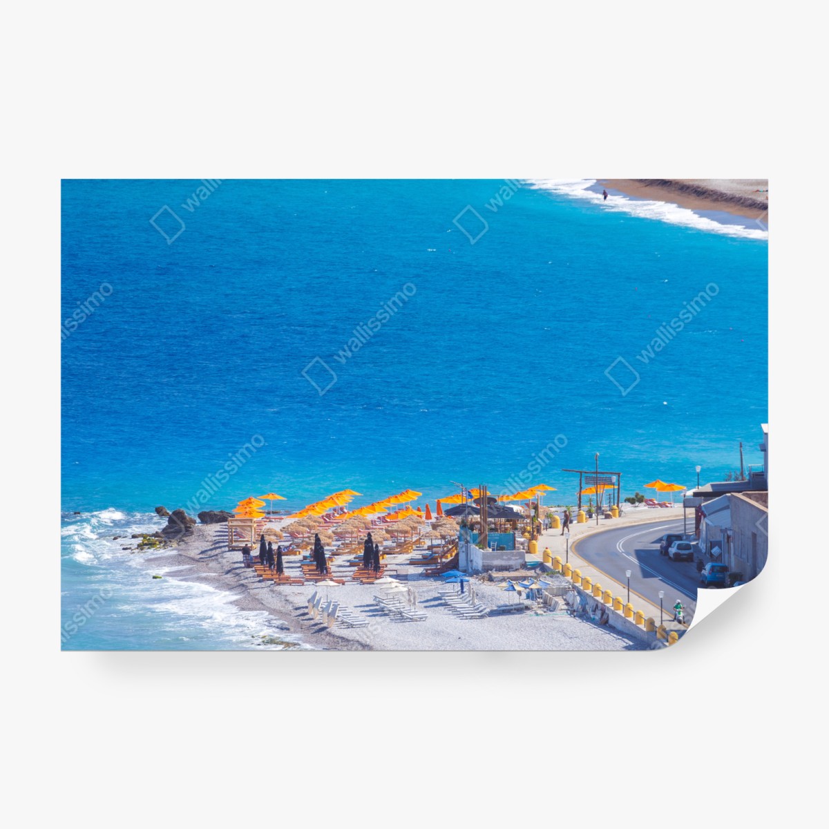 Fototapeta Rodos plaża z kolorowymi parasolami – Wallissimo® Fototapeta Rodos plaża z kolorowymi parasolami – Wallissimo®