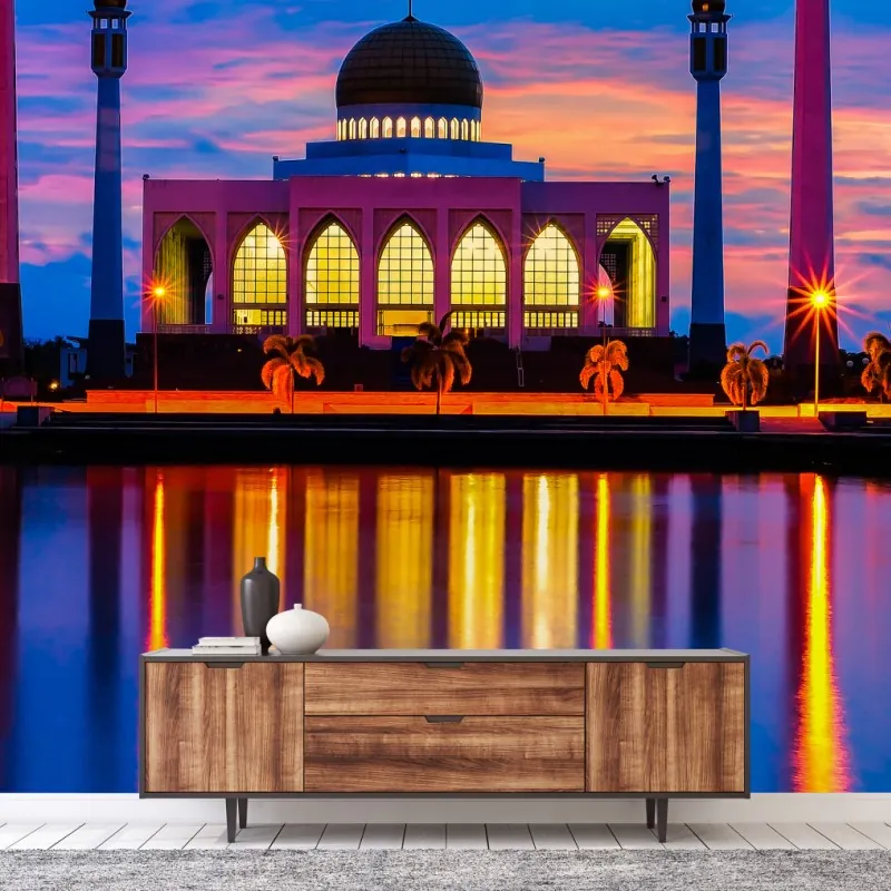 Wall mural sunset at Central Mosque, Songkhla