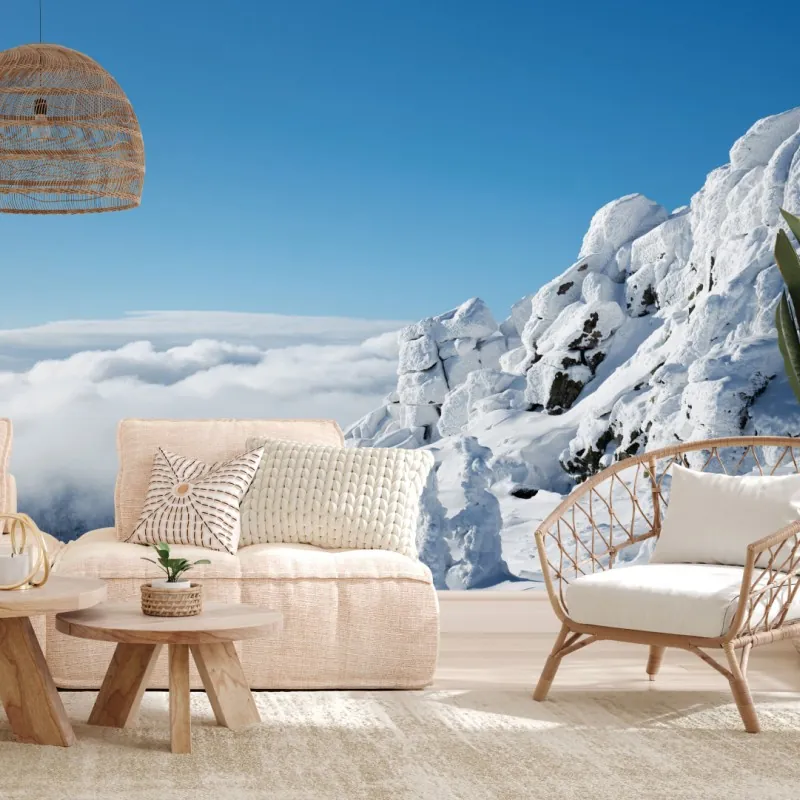 Wall mural serene snowy mountain landscape