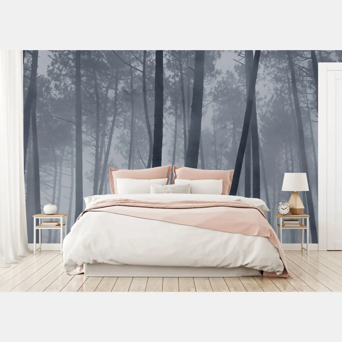 Fototapeta mglisty sosnowy las nocą – Wallissimo® Fototapeta mglisty sosnowy las nocą – Wallissimo®