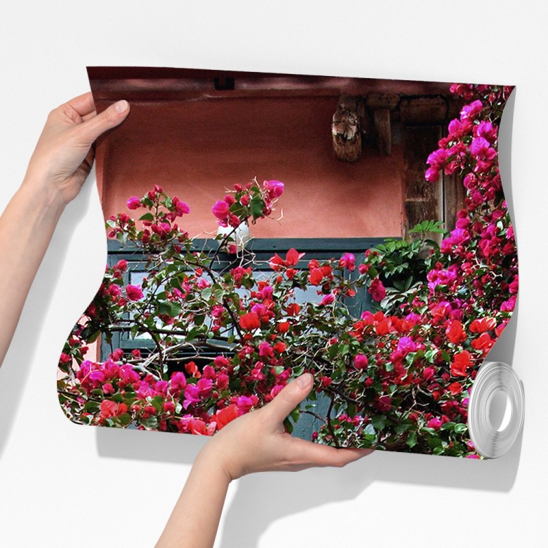 Fototapeta schody z bugenwillą i zielenią – Wallissimo® Fototapeta schody z bugenwillą i zielenią – Wallissimo®