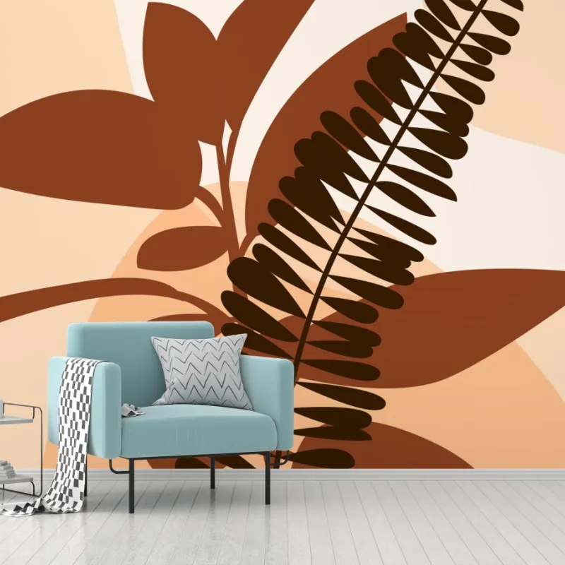 Wall mural earthy abstract botanical leaves