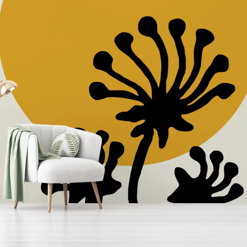 Wall mural minimal botanical silhouette with sun