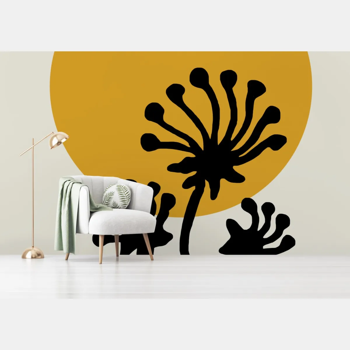 Fototapeta minimalistyczna botaniczna sylwetka ze słońcem – Wallissimo® Fototapeta minimalistyczna botaniczna sylwetka ze słońcem – Wallissimo®