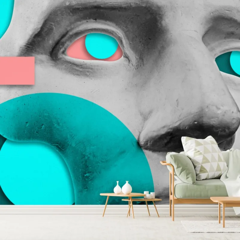 Wall mural abstract classical mask in teal and pink