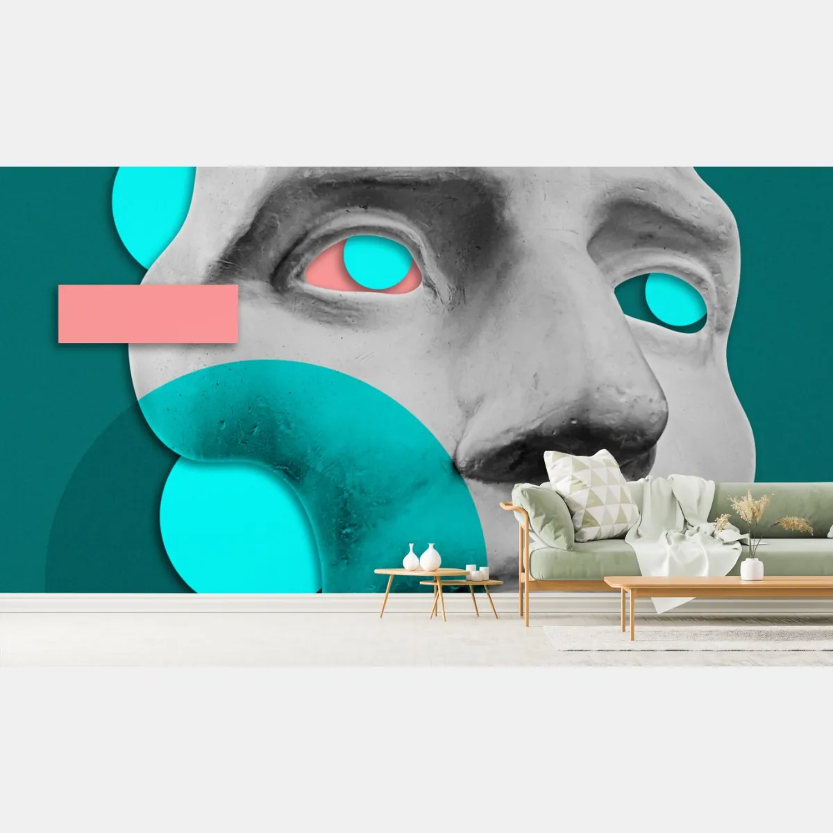 Fototapeta abstrakcyjna klasyczna maska w turkusie i różu – Wallissimo® Fototapeta abstrakcyjna klasyczna maska w turkusie i różu – Wallissimo®