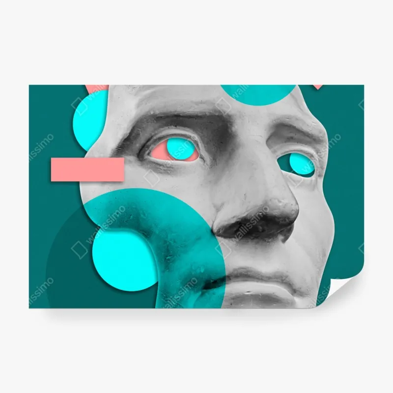 Wall mural abstract classical mask in teal and pink